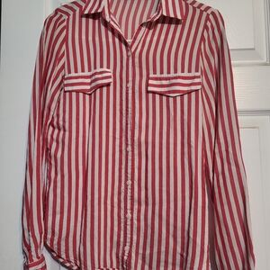 Zara Red and White Striped Casual Shirt